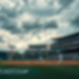 Baseball field under cloudy sky