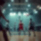 Basketball court with teams competing
