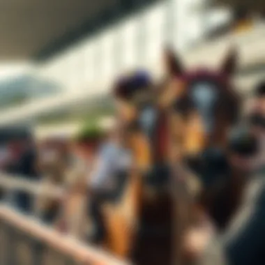 A vibrant horse racing event with enthusiastic spectators