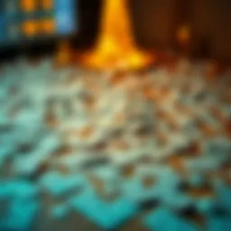 An intricate illustration of lottery tickets scattered across a surface, symbolizing chance and luck.