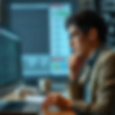 A thoughtful individual analyzing lottery patterns on a computer, representing deep analysis