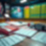 A vibrant display of lottery tickets and sports betting slips on a table