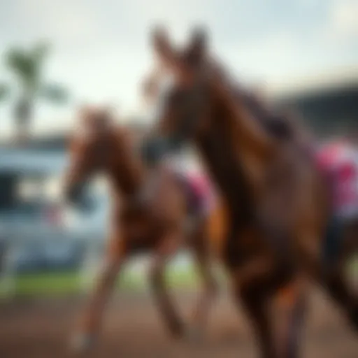 An elegant thoroughbred racing on a track